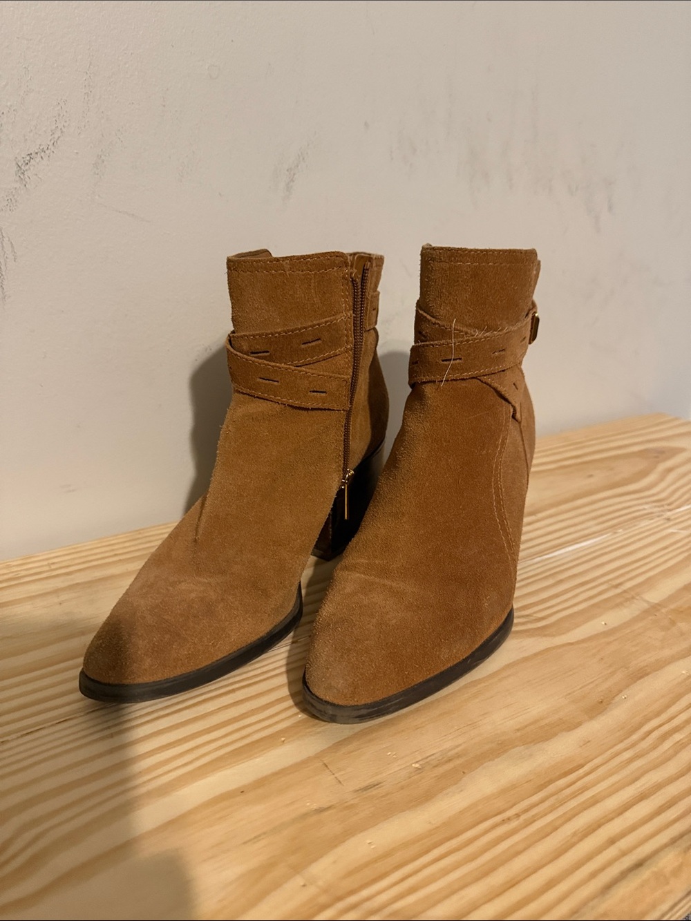 Naturalizer Tan Suede Ankle Booties with Strap Detail